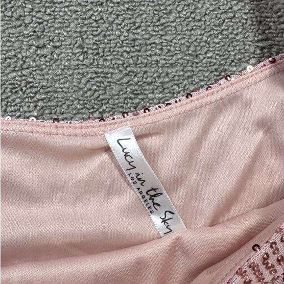 Lucy in the Sky Sequin Dress Long Sleeve Mini Hoco Wedding Guest Pink Size XS - Picture 8 of 9